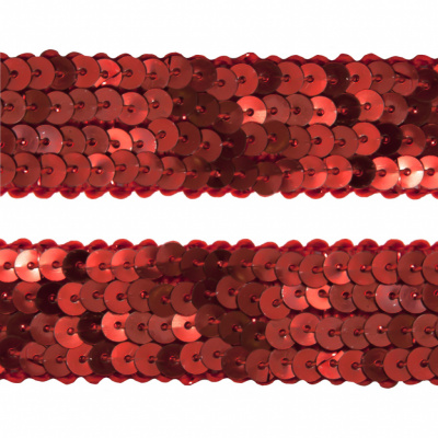 Тесьма с пайетками 3, шир. 20 мм/уп. 25+/-1 м, цвет красный - купить в Альметьевске. Цена: 778.19 руб.
