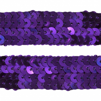 Тесьма с пайетками 12, шир. 20 мм/уп. 25+/-1 м, цвет фиолет - купить в Альметьевске. Цена: 778.19 руб.