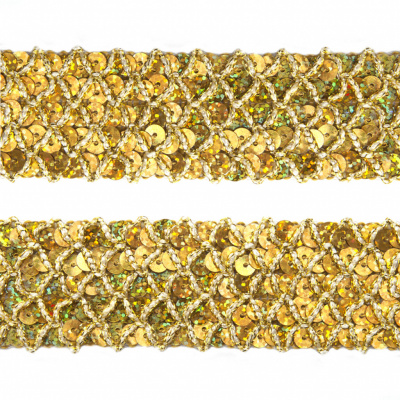 Тесьма с пайетками D16, шир. 35 мм/уп. 25+/-1 м, цвет золото - купить в Альметьевске. Цена: 1 281.60 руб.