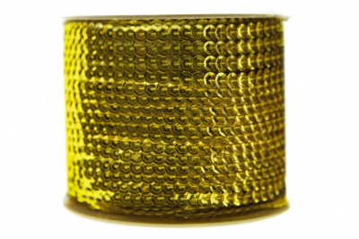 Пайетки "ОмТекс" на нитях, SILVER-BASE, 6 мм С / упак.73+/-1м, цв. 7 - св.золото - купить в Альметьевске. Цена: 468.37 руб.