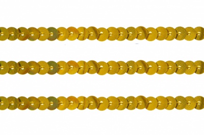 Пайетки "ОмТекс" на нитях, SILVER SHINING, 6 мм F / упак.91+/-1м, цв. 48 - золото - купить в Альметьевске. Цена: 356.19 руб.